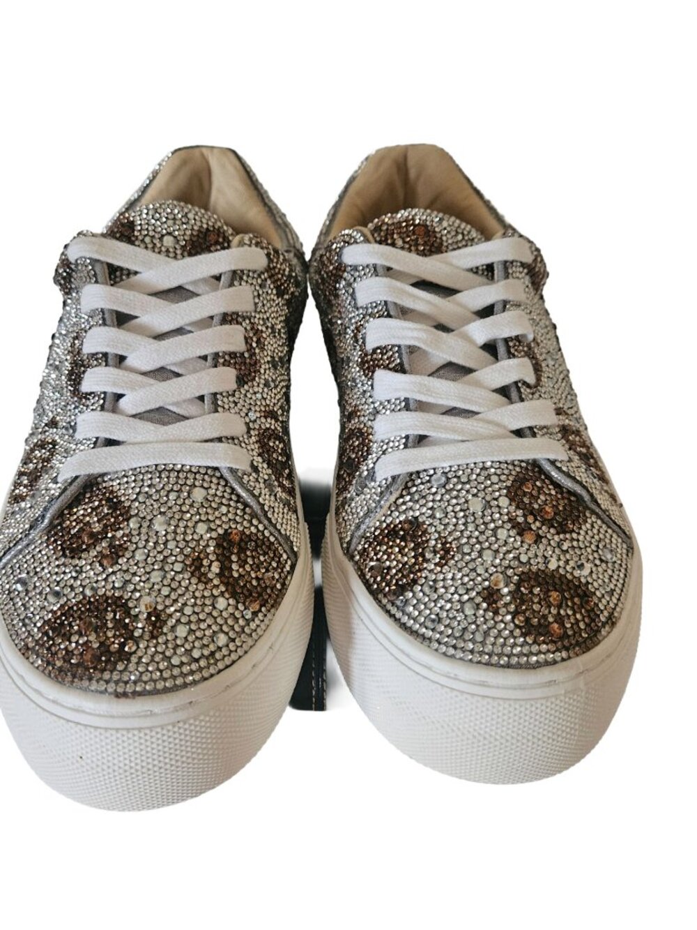Betsey Johnson Sidny Silver Football Rhinestone Platform Sneakers | Women’s 8 - Picture 3 of 8